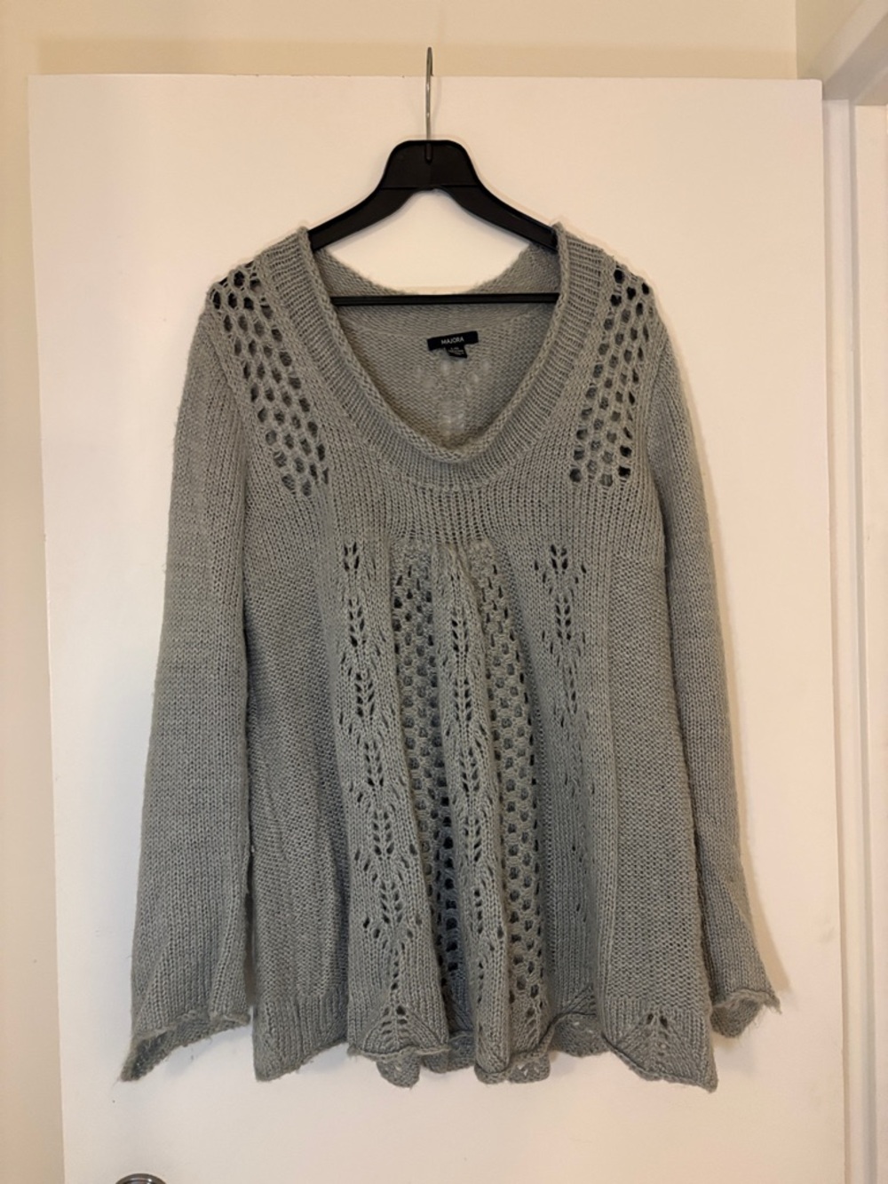 Light Grey Open-Knit Babydoll Sweater